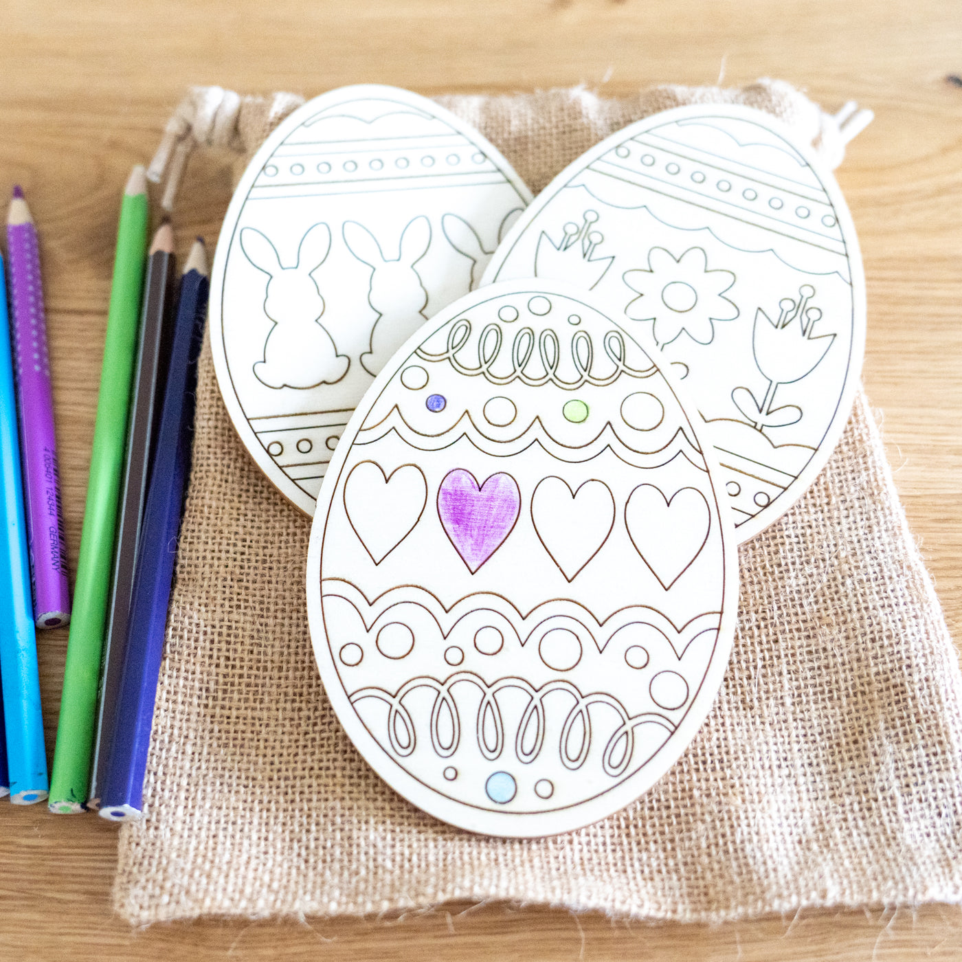 Velikonočni komplet: 3 lesena jajčka – pobarvanke 🐣🎨