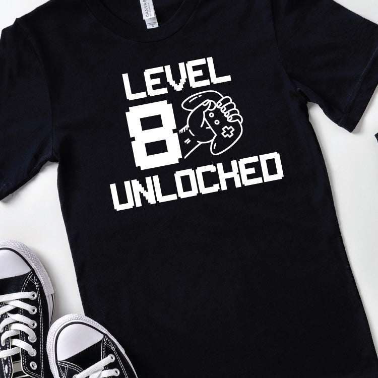Otroška rojstnodnevna gamer majica “Level [X] Unlocked”