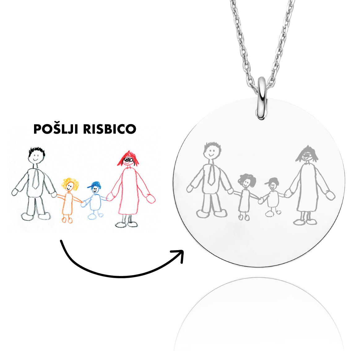 Verižica z gravuro otroške risbice – unikatno darilo iz srca